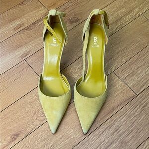 Suede Yellow Ankle Strap Heels